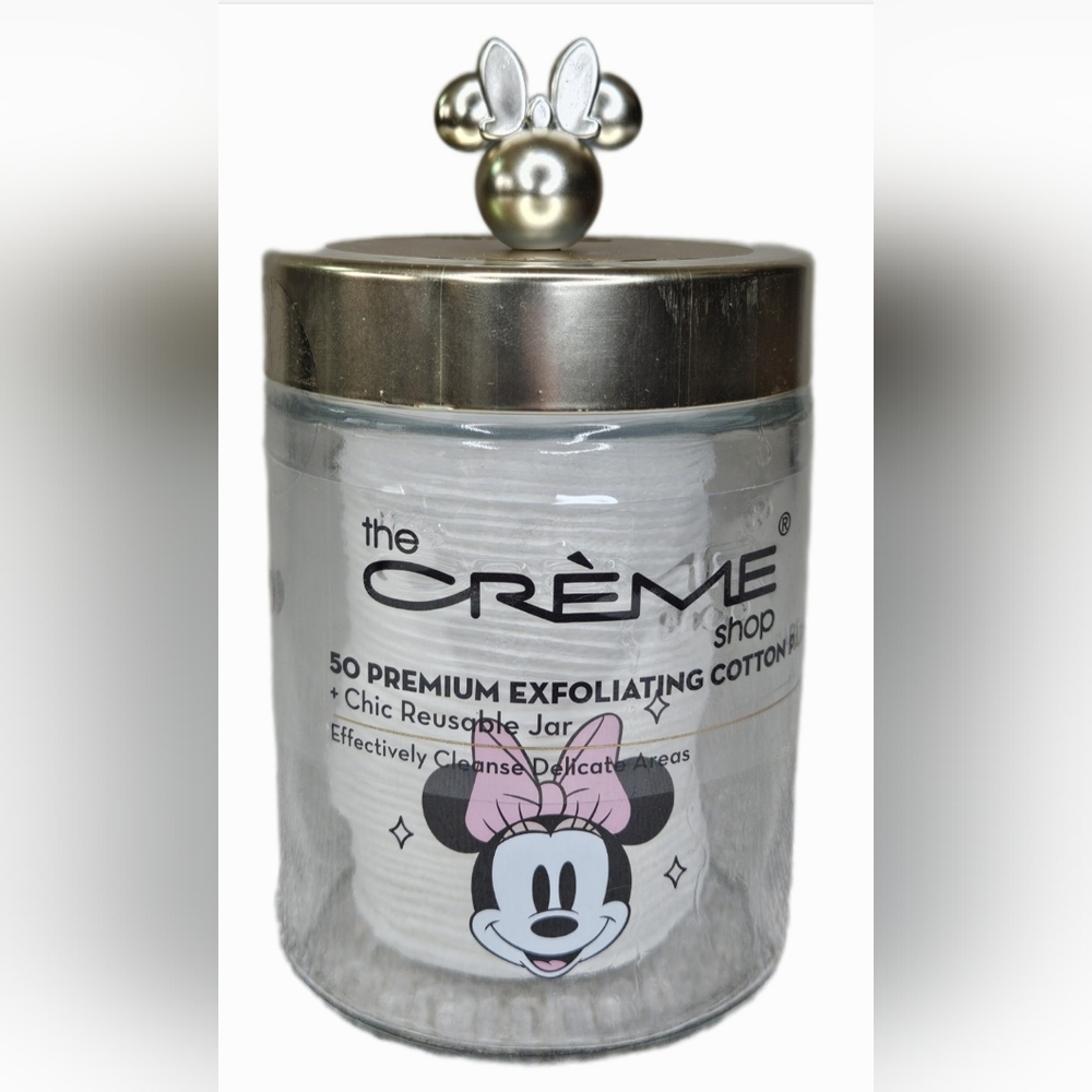 New The Creme Shop Disney Minnie Mouse Exfoliating Cotton Pads With Glass Jar